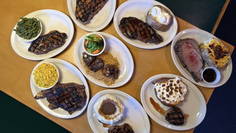 Eight plates of steaks and sides from Texas Roadhouse.