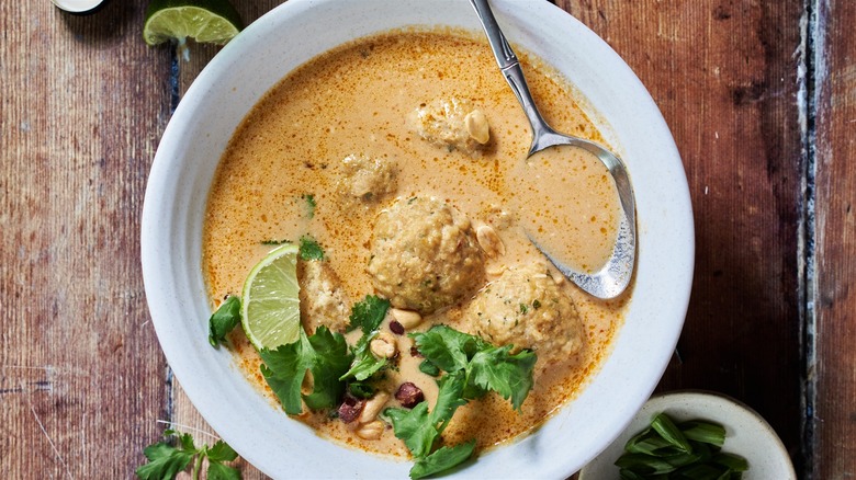bowl of thai chicken meatball soup