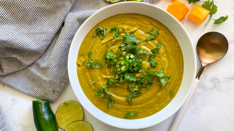 Thai-Style Butternut Squash Soup in bowl 