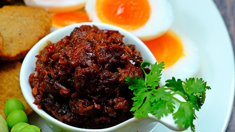 nam prik pao with soft boiled eggs