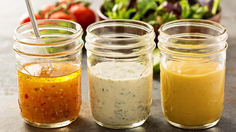 Homemade salad dressings in jars