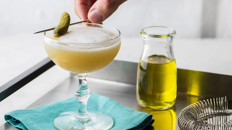 Pickle juice whiskey sour