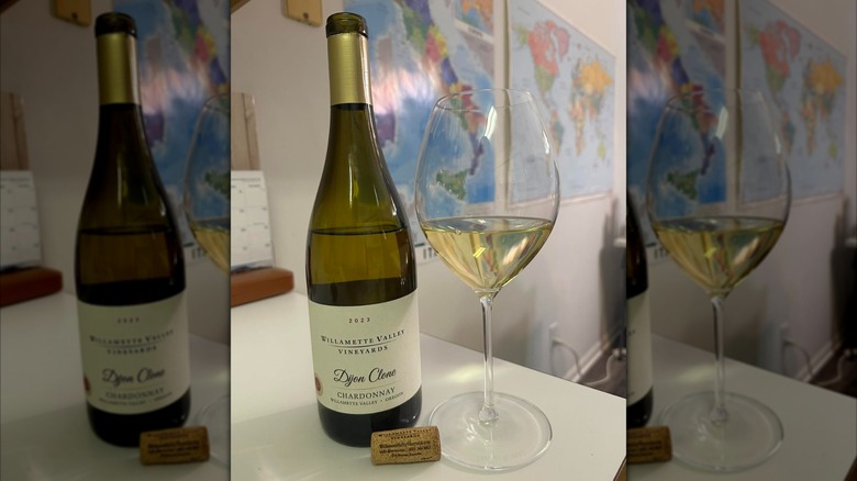 bottle and glass of Willamette Valley Vineyards Dijon Clone Chardonnay