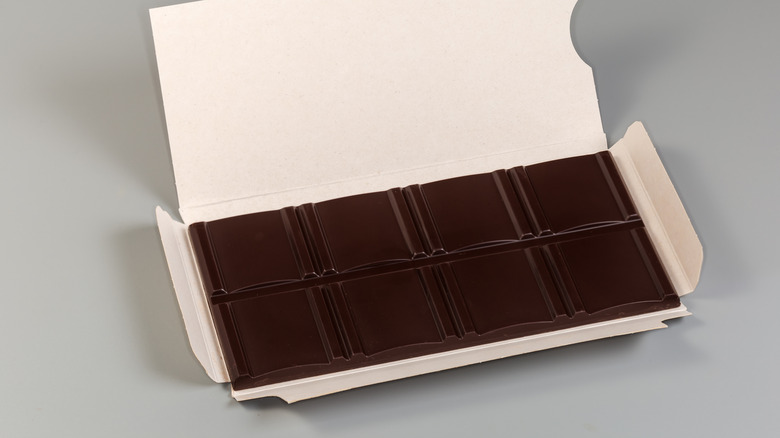 Bar of dark chocolate in wrapping