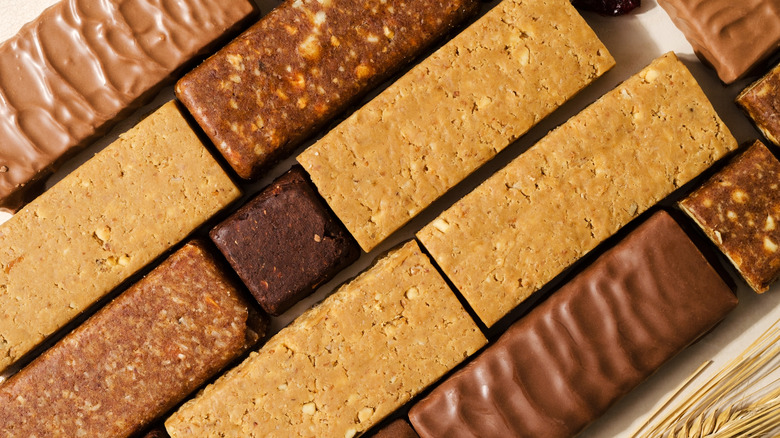 Variety of protein bars arranged artfully