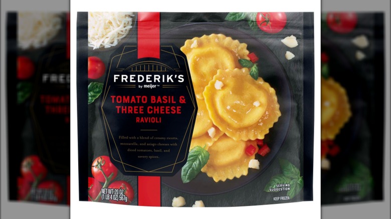 Box of Frederik's by Meijer Tomato, Basil & Three Cheese Ravioli against a white background