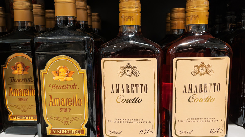 A variety of Amaretto bottles on the shelf