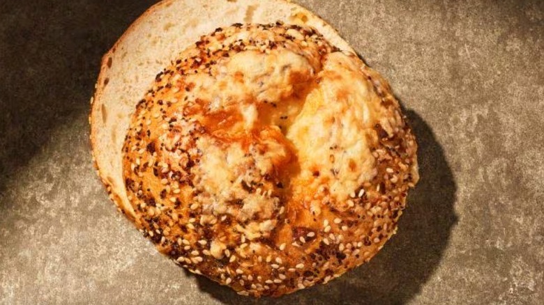 asiago everything bagel sliced in half and offset