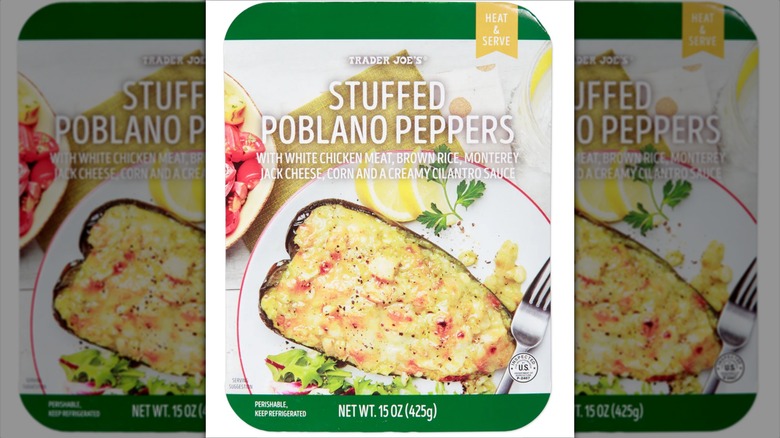 Trader Joe's Stuffed Poblano Peppers on white background