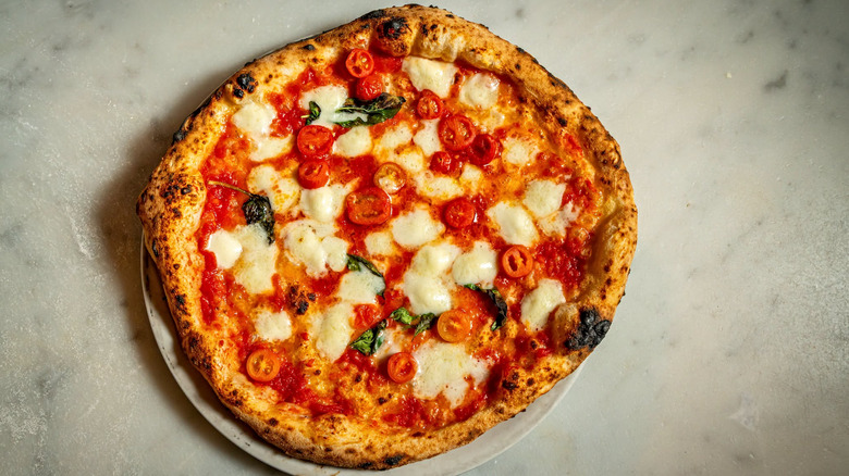 Top view of margherita pizza at Don Antonio