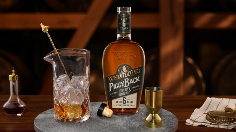 Bottle of Whistlepig PiggyBack with cocktail set