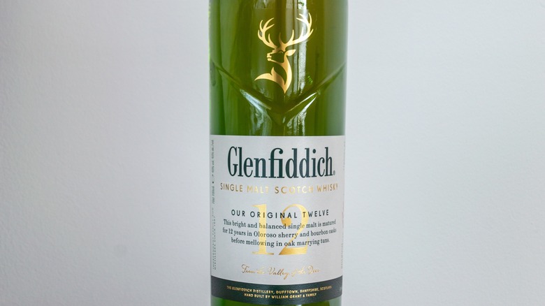 A close up of the new design of the Glenfiddich 12-year bottle
