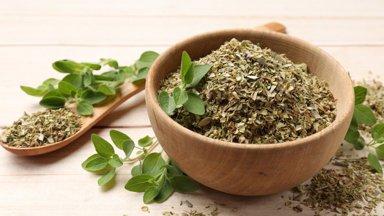 Dried oregano in a bowl