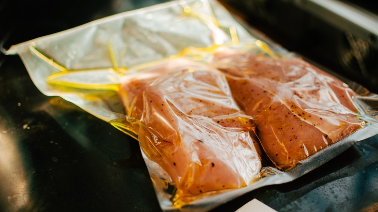 Sous vide salmon filets in the bag.