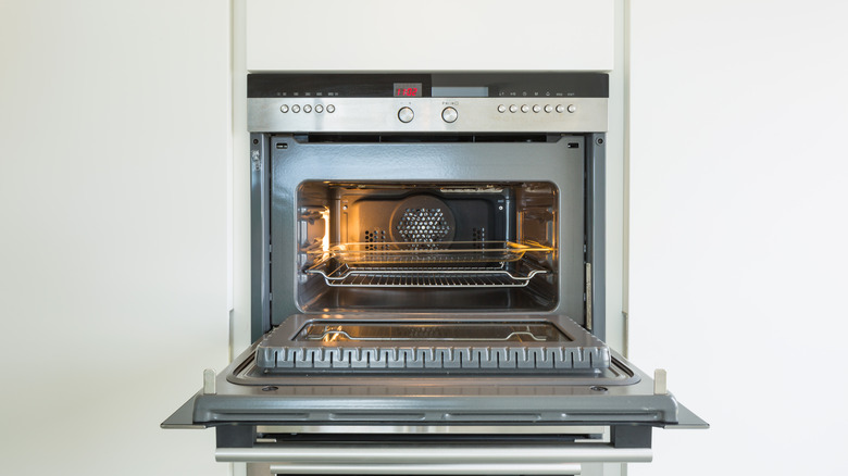 Convection oven open with fan