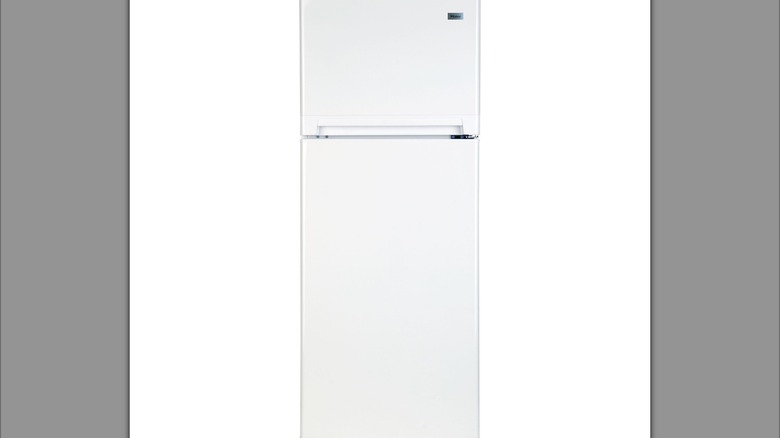 white Haier refrigerator on white background