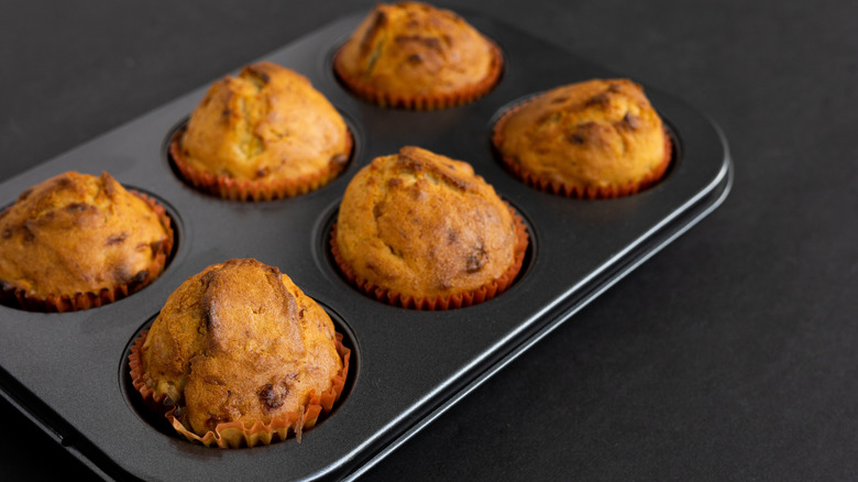 baked muffins in pan
