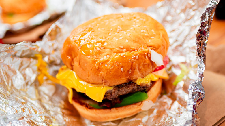 cheeseburger wrapped in foil