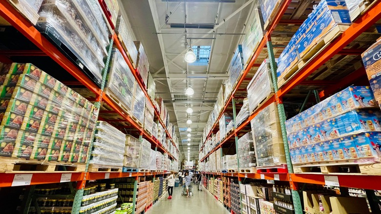 Costco pallets covered in plastic wrap