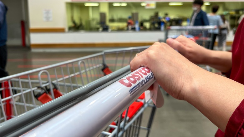 Person holding cart at Costco