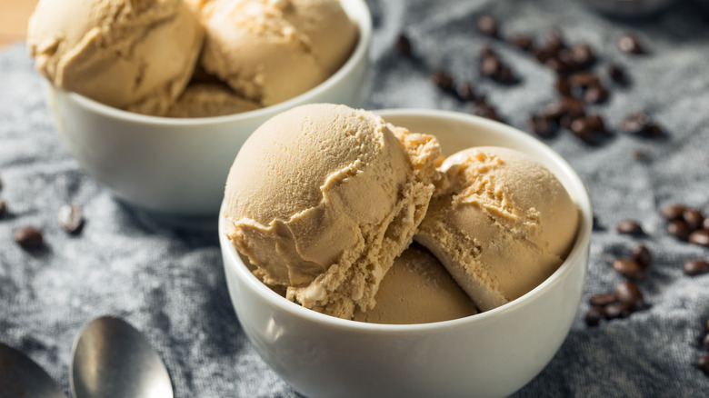 Coffee ice cream in a bowl