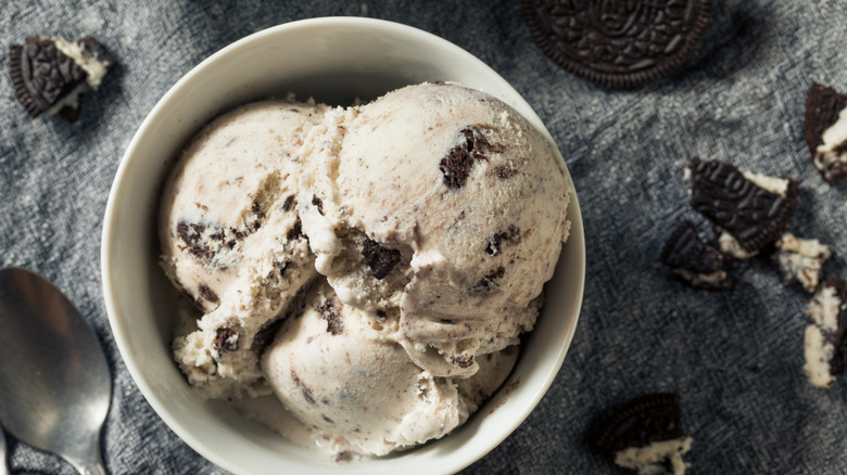 Cookies and cream ice cream in a dish