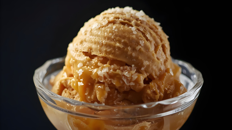 Sea salt caramel ice cream in a dish