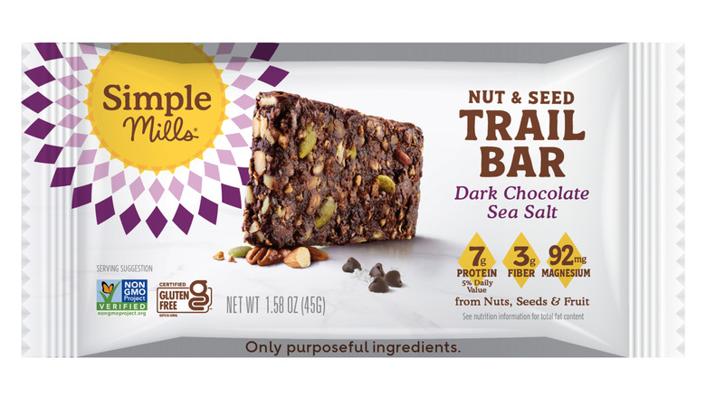 Simple Mills Nut & Seed Trail Bars in a white package against a white background.