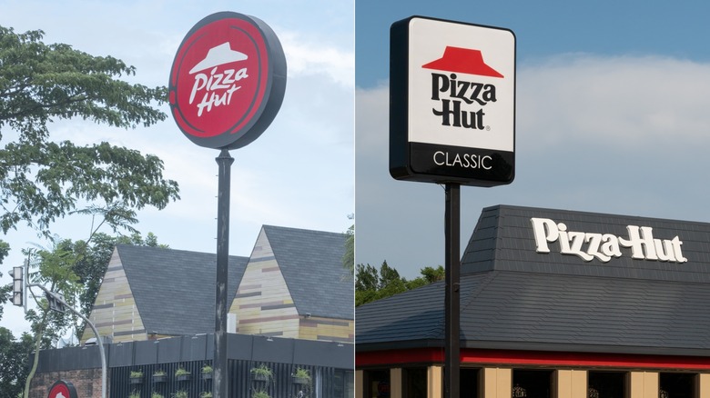 Pizza Hut logo Cooked Pizza on a delivery box.