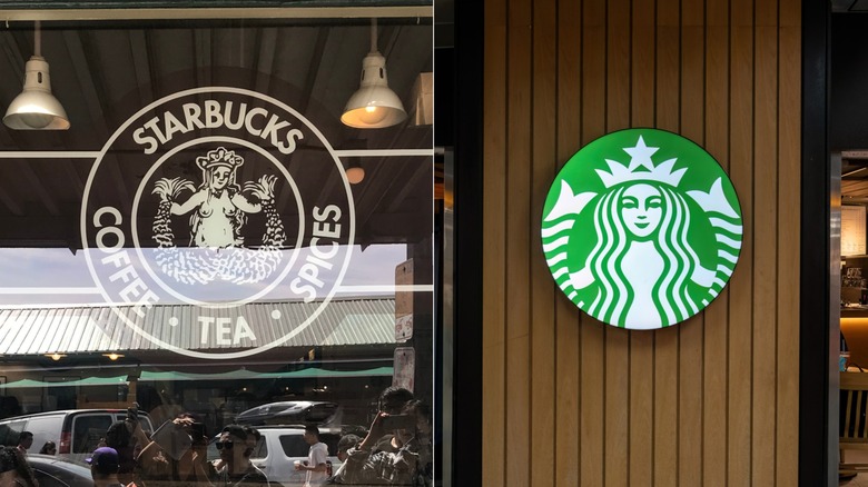 A person holds a smartphone displaying the logo of Starbucks.