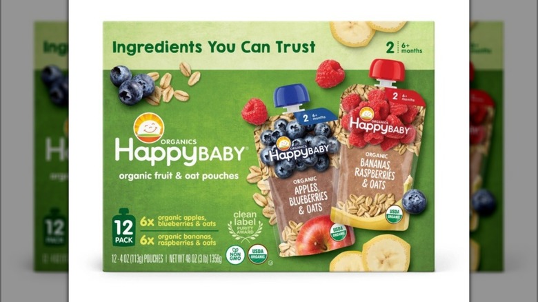 Box of HappyBABY organic fruit and oat pouches