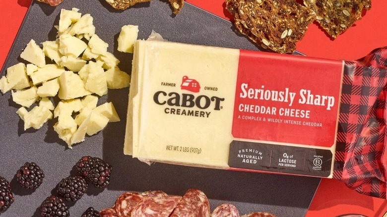 Cabot Creamery seriously sharp cheddar cheese on charcuterie board