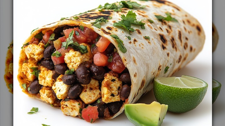 breakfast burrito with tofu scramble and black beans