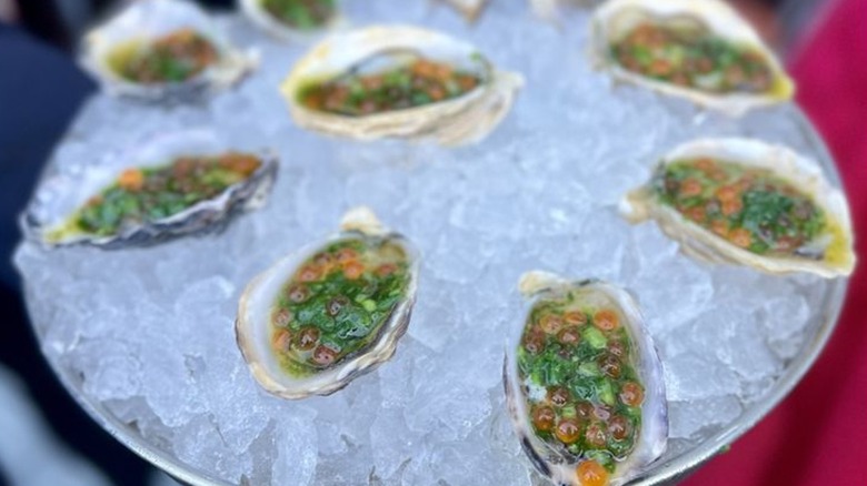 Raw oysters on ice from a Bay Area seafood restaurant