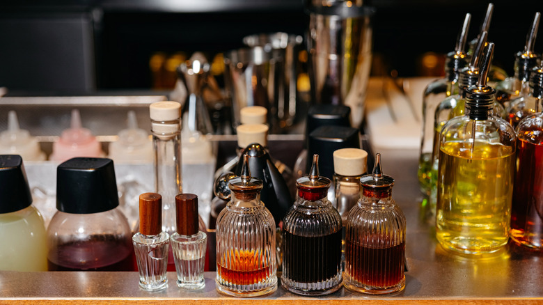 Bottles of bitters and other mixers