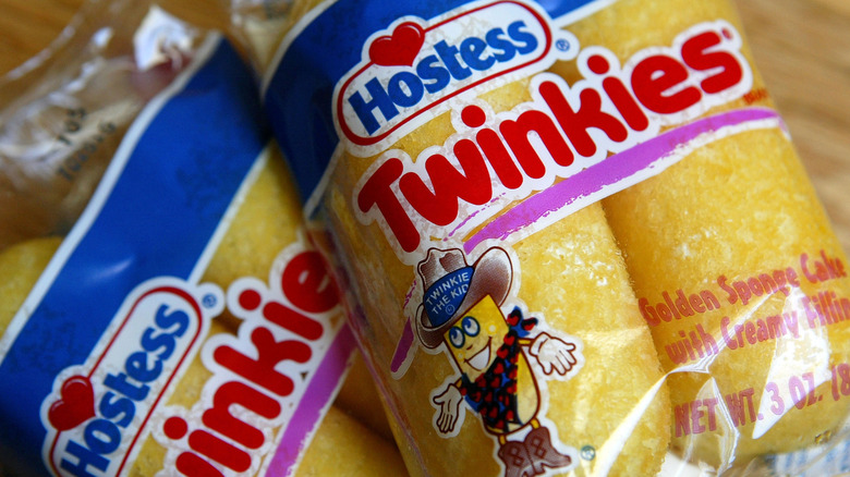 Packages of Hostess Twinkies up close