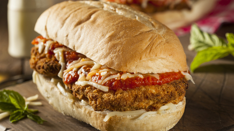 Chicken Parm sandwich with cheese