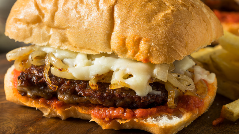 Cudighi sandwich with cheese and onions