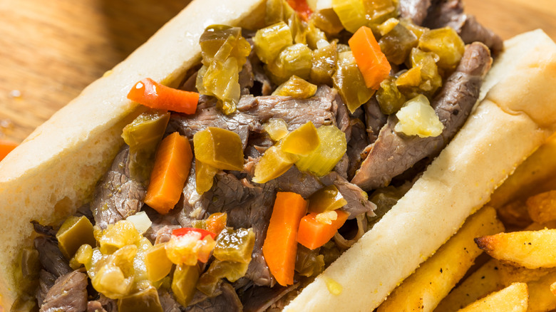 Italian beef sandwich with fries