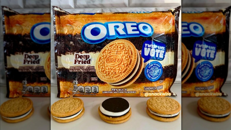 Deep Fried Oreo cookies in packaging and on countertop