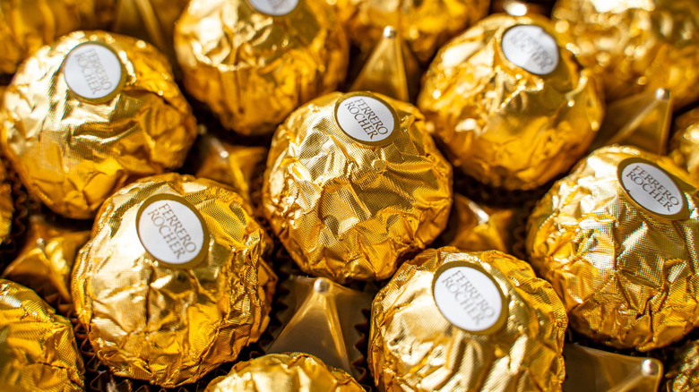 Close up of Ferrero Rocher candies.