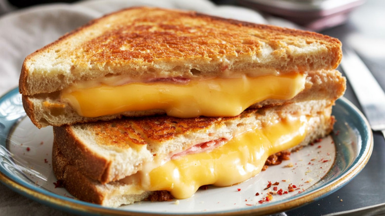 a grilled cheese made with melting american cheese