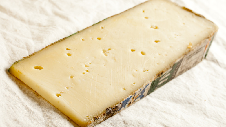 a long slice of Fontina Val D'Aosta DOP with rind