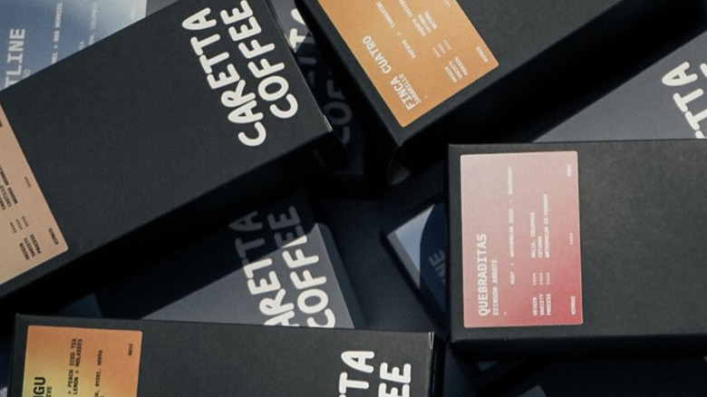 An assortment of coffee packaging.