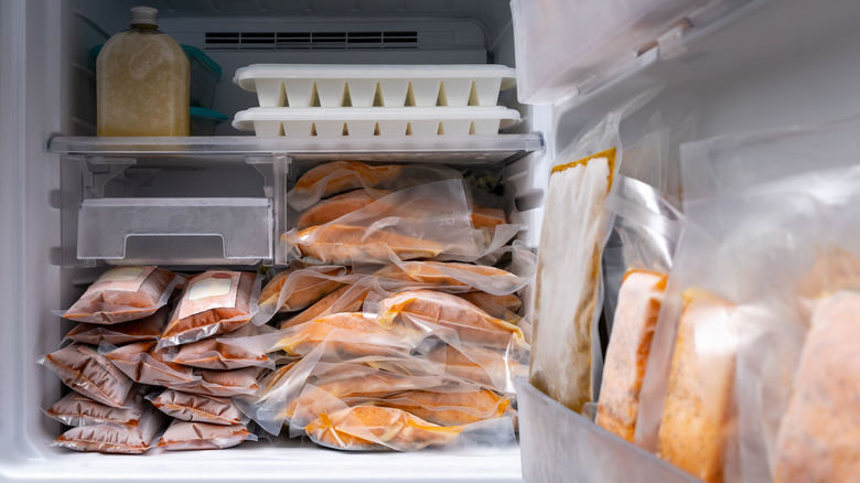 Vacuum sealed food in freezer