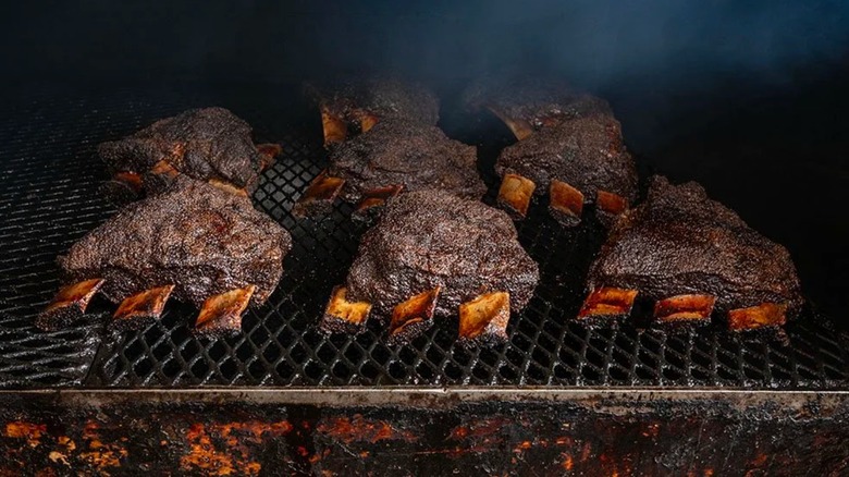 Beef ribs in the smoker