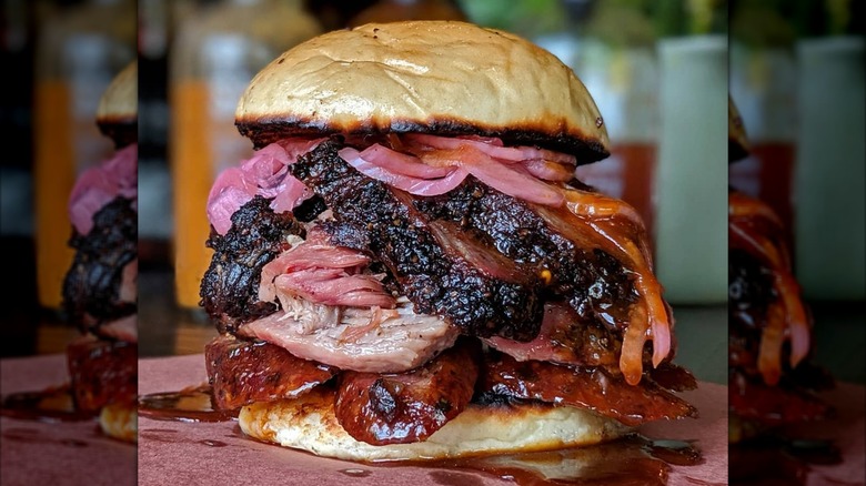 The Tres Hombres at ZZQ with BBQ meats and onions