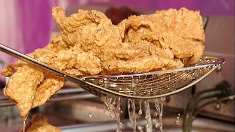 Deep-fried bacon just out of the fryer.