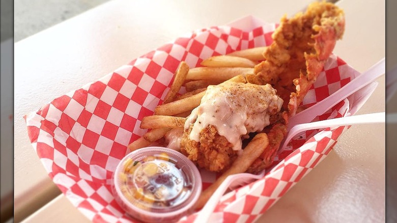Chicken Fried Lobster with Champagne Gravy and Fries
