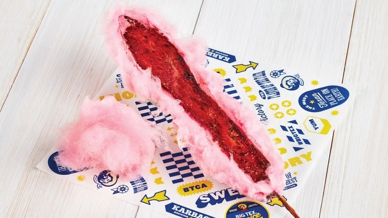 Glamour shot of Russo's Cotton Candy Bacon-on-a-Stick
